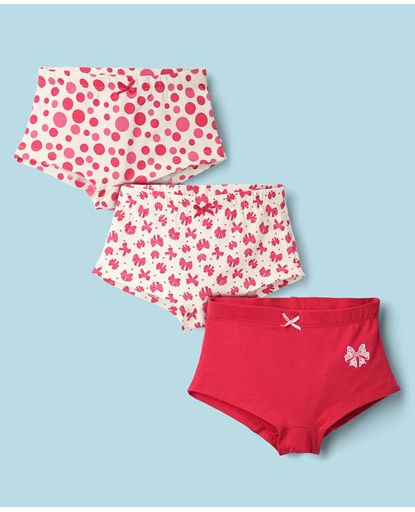 Pine Kids Cotton Elastane Knit Hipsters With Polka Dots & Bow Print Pack Of 3 (Colour May Vary)