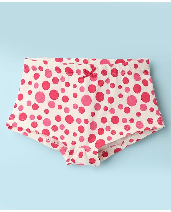 Pine Kids Cotton Elastane Knit Hipsters With Polka Dots & Bow Print Pack Of 3 (Colour May Vary)