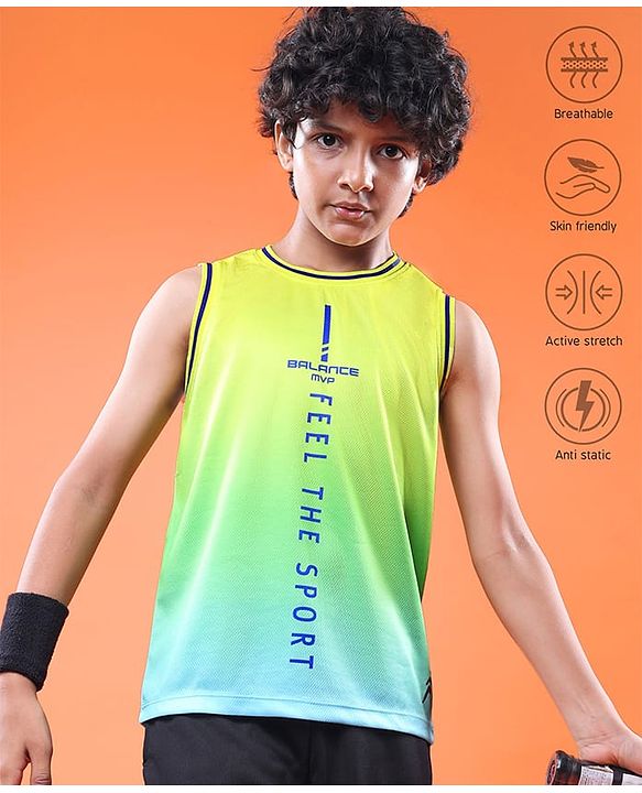 Pine Active Sleeveless T-Shirt With Text Print - Lime Green