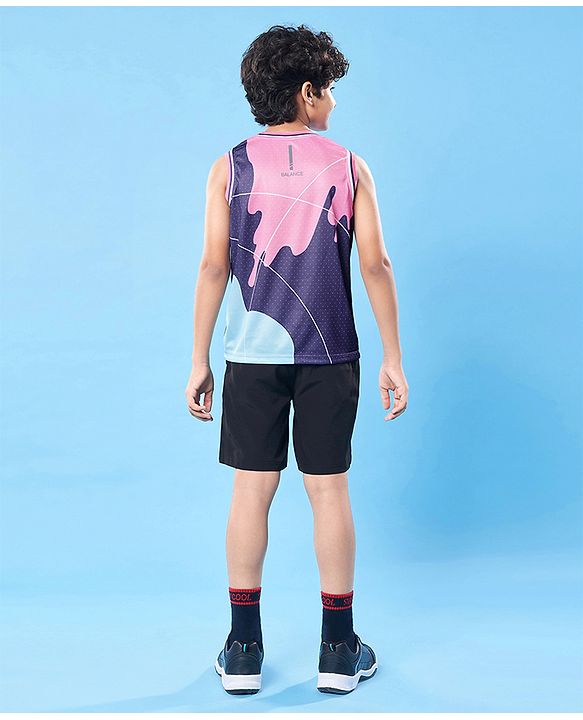 Pine Active Knit Sleeveless High Stretch T-Shirt With Color Block Design - Multicolor