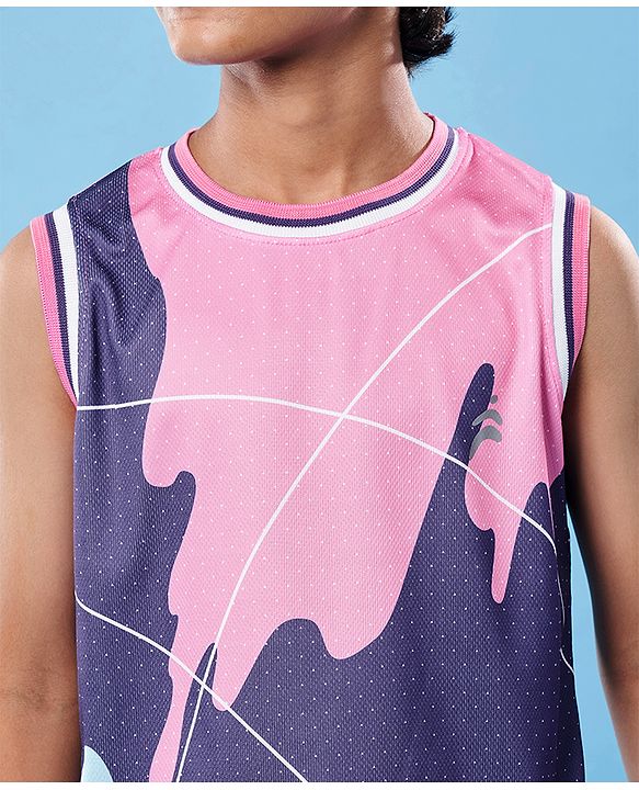 Pine Active Knit Sleeveless High Stretch T-Shirt With Color Block Design - Multicolor