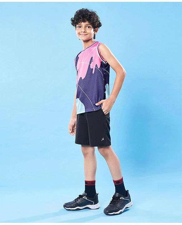 Pine Active Knit Sleeveless High Stretch T-Shirt With Color Block Design - Multicolor