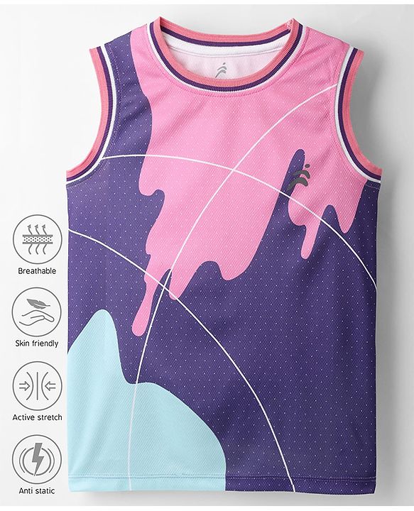 Pine Active Knit Sleeveless High Stretch T-Shirt With Color Block Design - Multicolor