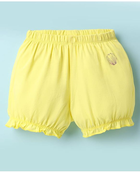 Pine Kids Cotton Elastane Knit Bloomers With Stripes & Shell Print Pack Of 3 - Yellow & Pink