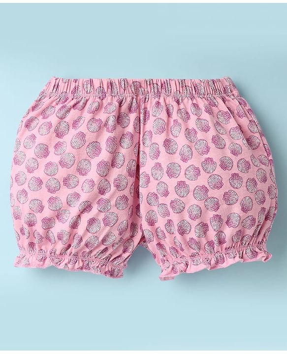 Pine Kids Cotton Elastane Knit Bloomers With Stripes & Shell Print Pack Of 3 - Yellow & Pink