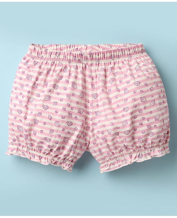 Pine Kids Cotton Elastane Knit Bloomers With Stripes & Shell Print Pack Of 3 - Yellow & Pink