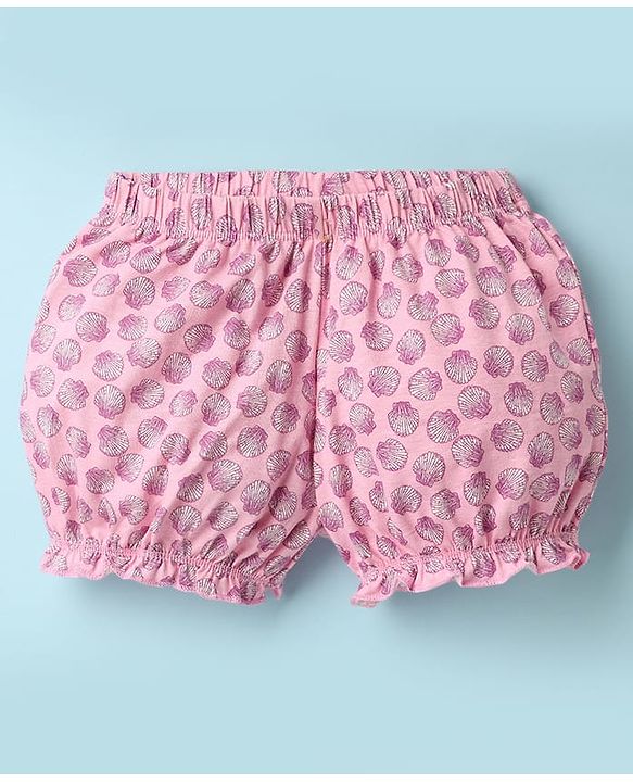 Pine Kids Cotton Elastane Knit Bloomers With Stripes & Shell Print Pack Of 3 - Yellow & Pink