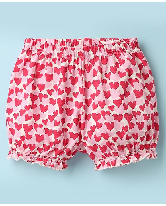 Pine Kids Cotton Elastane Knit Bloomers With Heart & Text Print Pack Of 3 - Pink