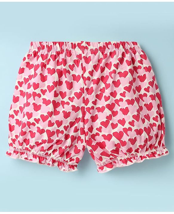 Pine Kids Cotton Elastane Knit Bloomers With Heart & Text Print Pack Of 3 - Pink
