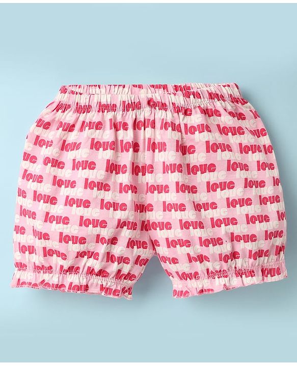 Pine Kids Cotton Elastane Knit Bloomers With Heart & Text Print Pack Of 3 - Pink