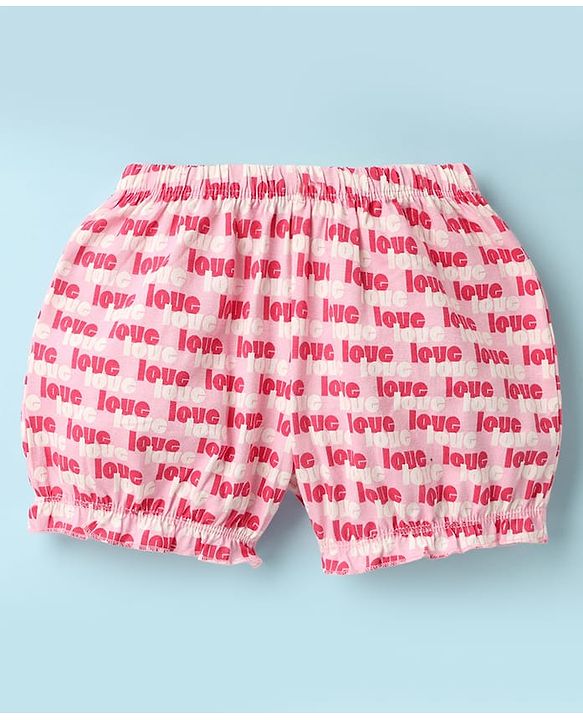 Pine Kids Cotton Elastane Knit Bloomers With Heart & Text Print Pack Of 3 - Pink