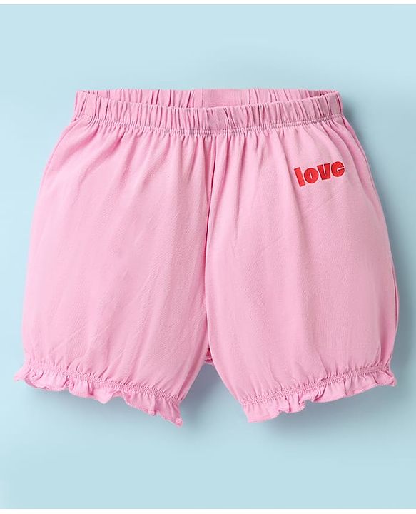 Pine Kids Cotton Elastane Knit Bloomers With Heart & Text Print Pack Of 3 - Pink
