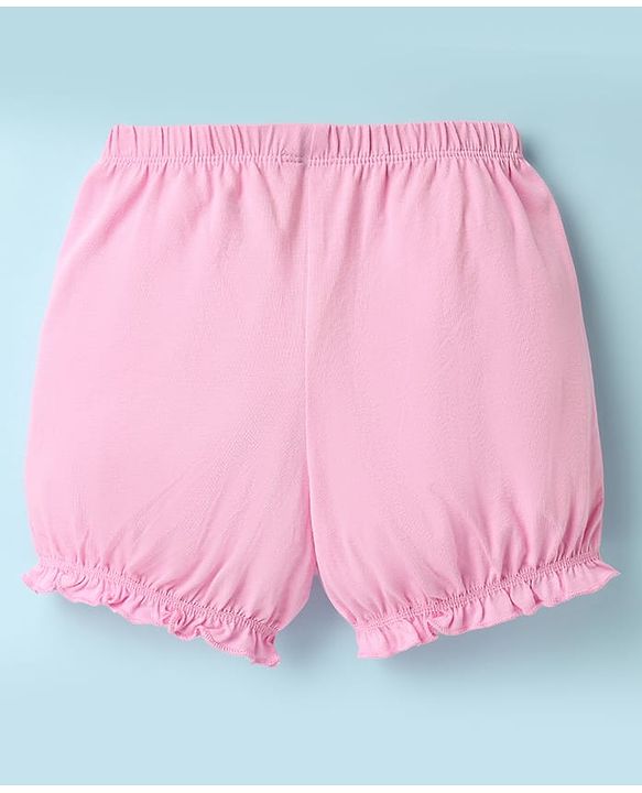 Pine Kids Cotton Elastane Knit Bloomers With Heart & Text Print Pack Of 3 - Pink