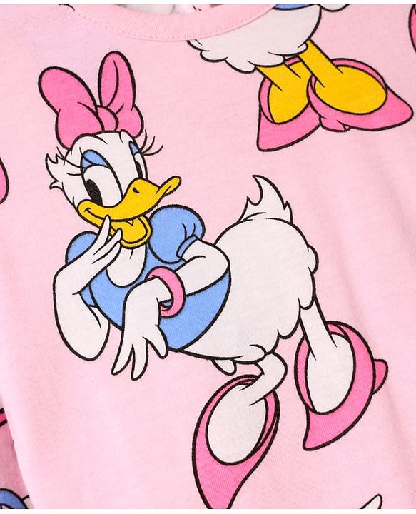 Babyhug Disney Single Jersey Knit Full Sleeves Co-ords Night Suit with Daisy Duck Graphics - Pink