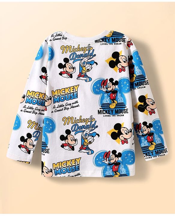 Babyhug Disney Single Jersey Knit Full Sleeves Co-ords Night Suit with Mickey & Friends Graphics - White