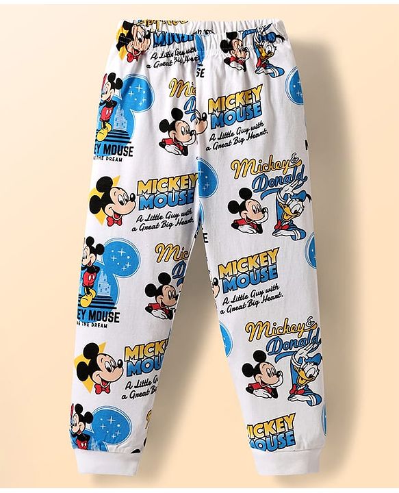 Babyhug Disney Single Jersey Knit Full Sleeves Co-ords Night Suit with Mickey & Friends Graphics - White