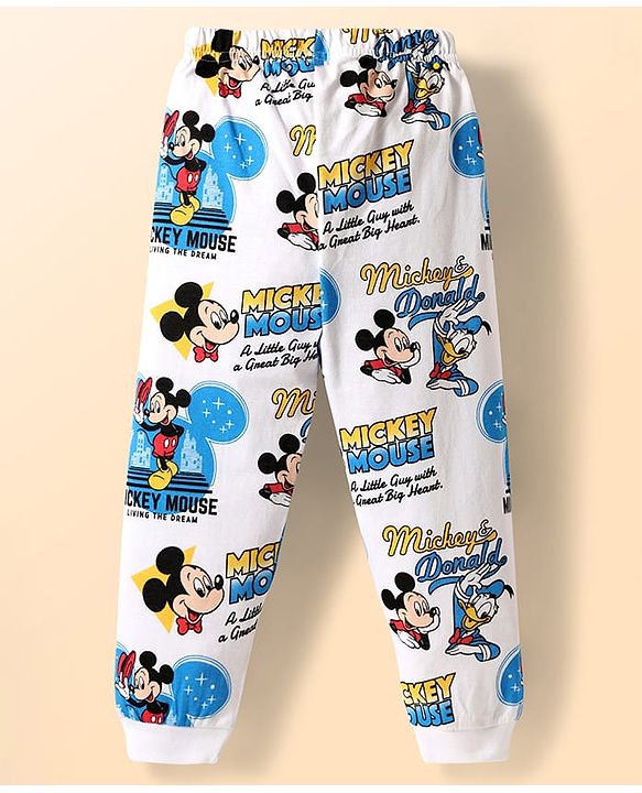 Babyhug Disney Single Jersey Knit Full Sleeves Co-ords Night Suit with Mickey & Friends Graphics - White