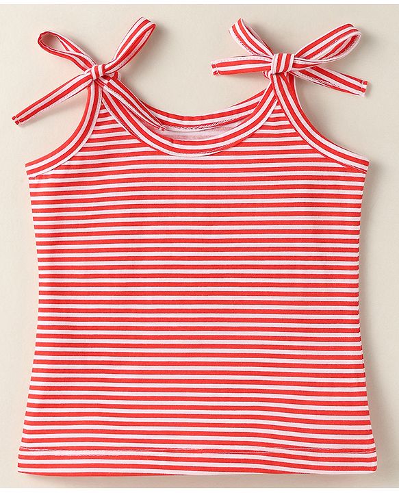 Babyhug 100% Cotton Single Jersey Knit Slips With Stripes & Floral Print Pack Of 3 - Red Navy Blue & White