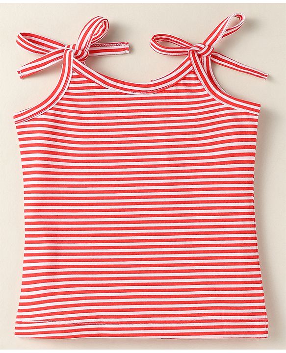 Babyhug 100% Cotton Single Jersey Knit Slips With Stripes & Floral Print Pack Of 3 - Red Navy Blue & White