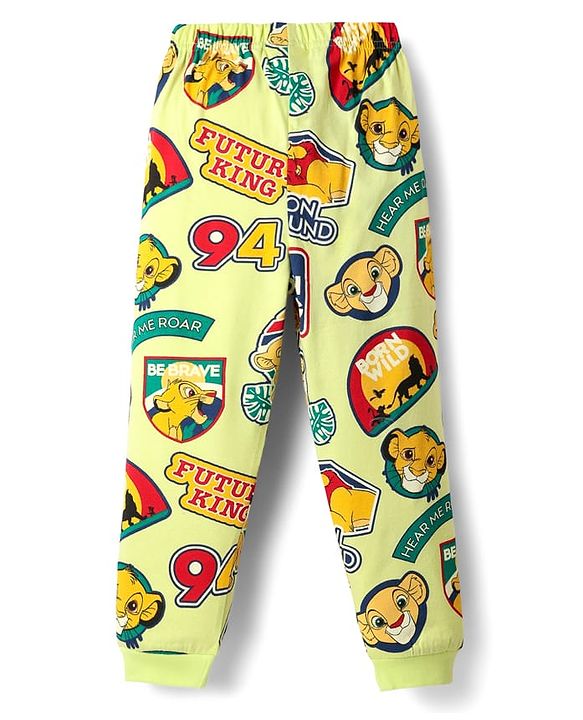 Babyhug Disney Single Jersey Knit Full Sleeves Night Suit with Lion King Graphics - Yellow