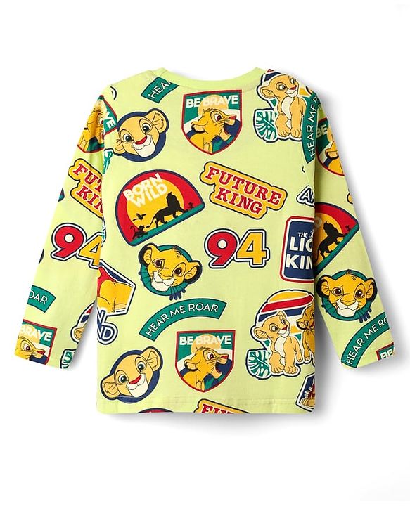 Babyhug Disney Single Jersey Knit Full Sleeves Night Suit with Lion King Graphics - Yellow