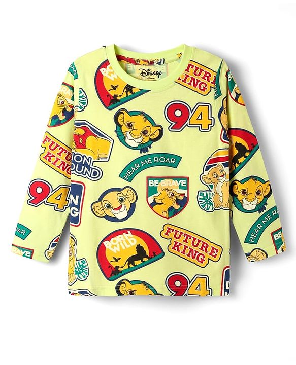 Babyhug Disney Single Jersey Knit Full Sleeves Night Suit with Lion King Graphics - Yellow