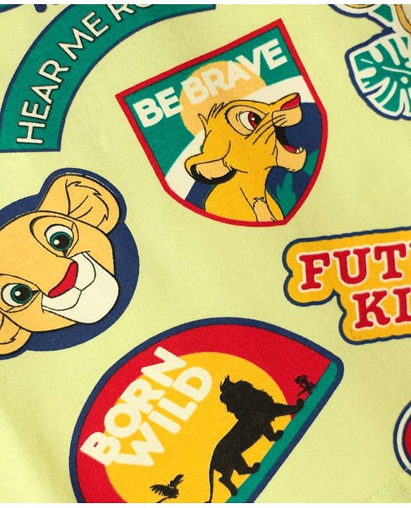 Babyhug Disney Single Jersey Knit Full Sleeves Night Suit with Lion King Graphics - Yellow