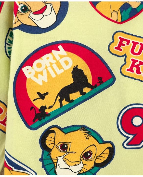 Babyhug Disney Single Jersey Knit Full Sleeves Night Suit with Lion King Graphics - Yellow