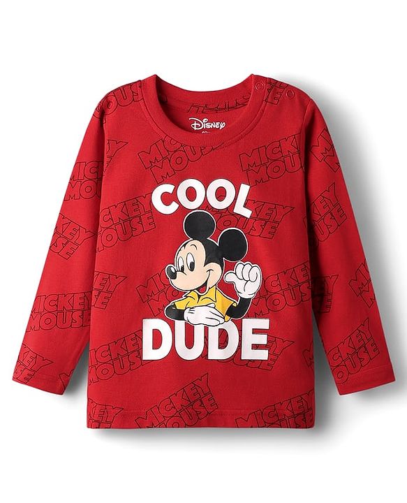 Babyhug Disney Single Jersey Knit Full Sleeves Night Suit With Mickey Mouse Family Print - Red