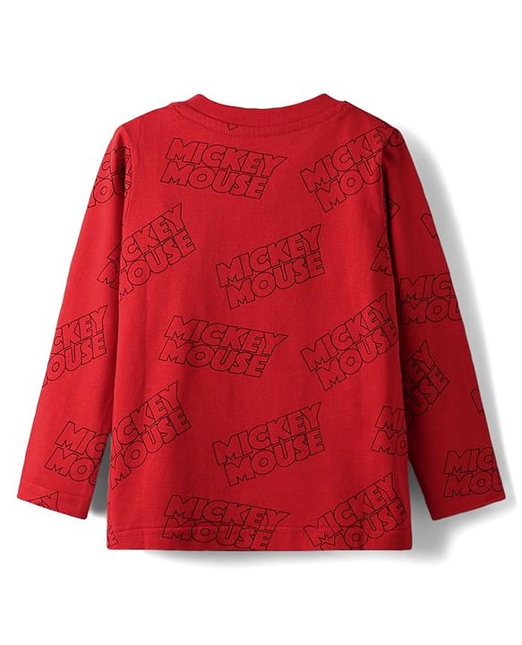 Babyhug Disney Single Jersey Knit Full Sleeves Night Suit With Mickey Mouse Family Print - Red