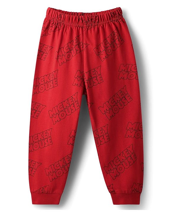 Babyhug Disney Single Jersey Knit Full Sleeves Night Suit With Mickey Mouse Family Print - Red