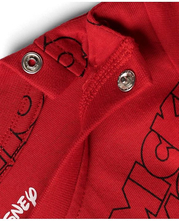 Babyhug Disney Single Jersey Knit Full Sleeves Night Suit With Mickey Mouse Family Print - Red