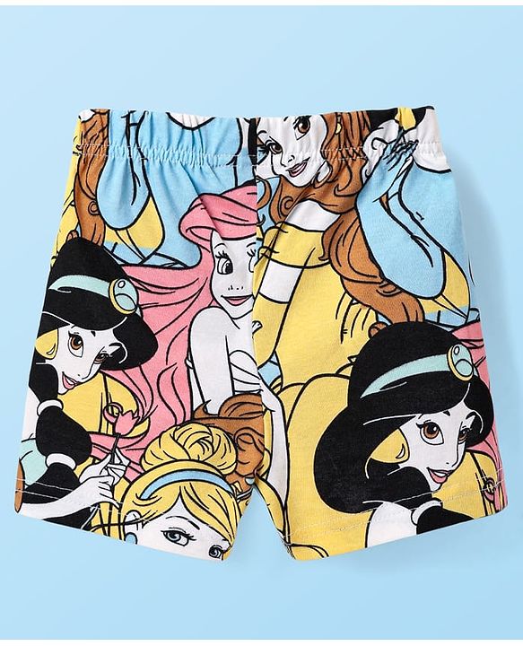 Babyhug Disney Single Jersey Knit Half Sleeves Co-ords Shorts Night Suit with Disney Princess Graphics - White