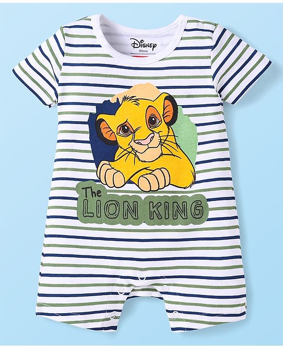 Babyhug 100% Cotton Knit Half Sleeves Romper With Simba Graphic Pack Of 3 - Navy Blue & White