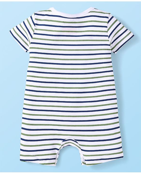 Babyhug 100% Cotton Knit Half Sleeves Romper With Simba Graphic Pack Of 3 - Navy Blue & White