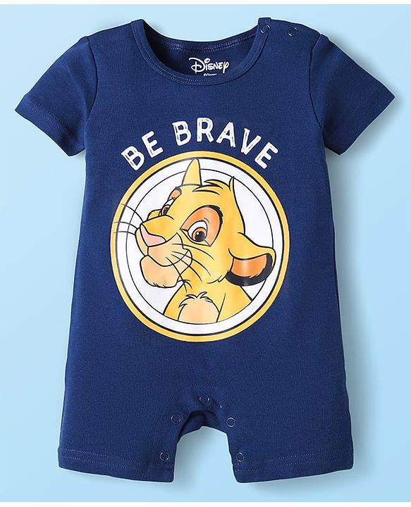 Babyhug 100% Cotton Knit Half Sleeves Romper With Simba Graphic Pack Of 3 - Navy Blue & White
