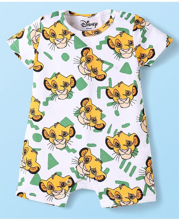 Babyhug 100% Cotton Knit Half Sleeves Romper With Simba Graphic Pack Of 3 - Navy Blue & White