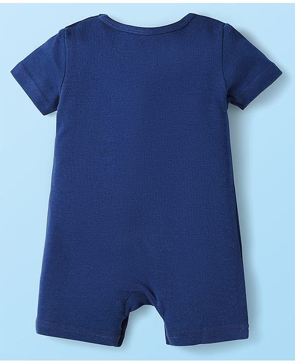 Babyhug 100% Cotton Knit Half Sleeves Romper With Simba Graphic Pack Of 3 - Navy Blue & White