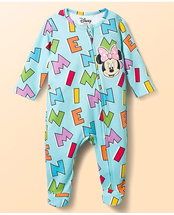 Babyhug Disney 100% Cotton Knit Full Sleeves Sleepsuits With Minnie Mouse Family Graphics Pack Of 2-Multicolor
