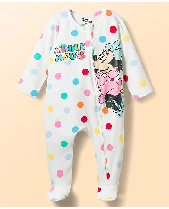 Babyhug Disney 100% Cotton Knit Full Sleeves Sleepsuits With Minnie Mouse Family Graphics Pack Of 2-Multicolor