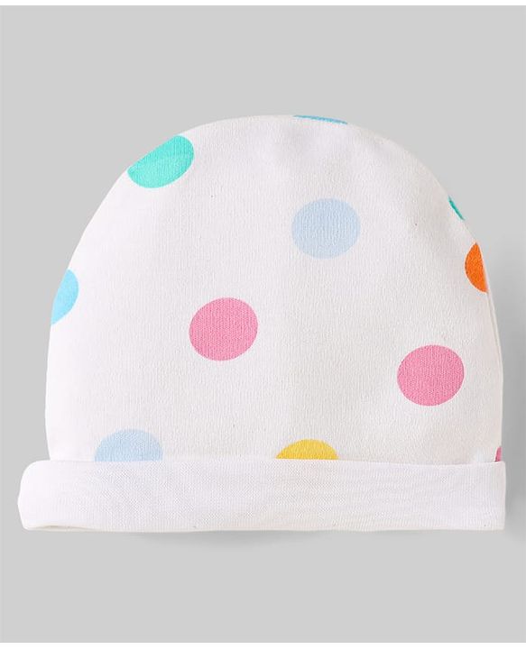 Babyhug Disney Interlock Knit Caps Mittens & Booties Set With Minnie Mouse Family Print White - Diameter 15 cm