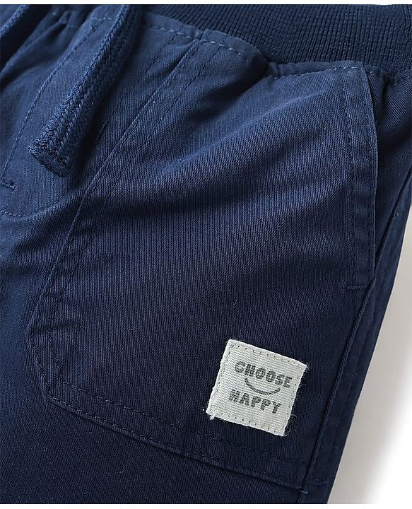 Babyhug Twill Woven Full Length Solid Coloured Trousers With Stretch - Navy Blue