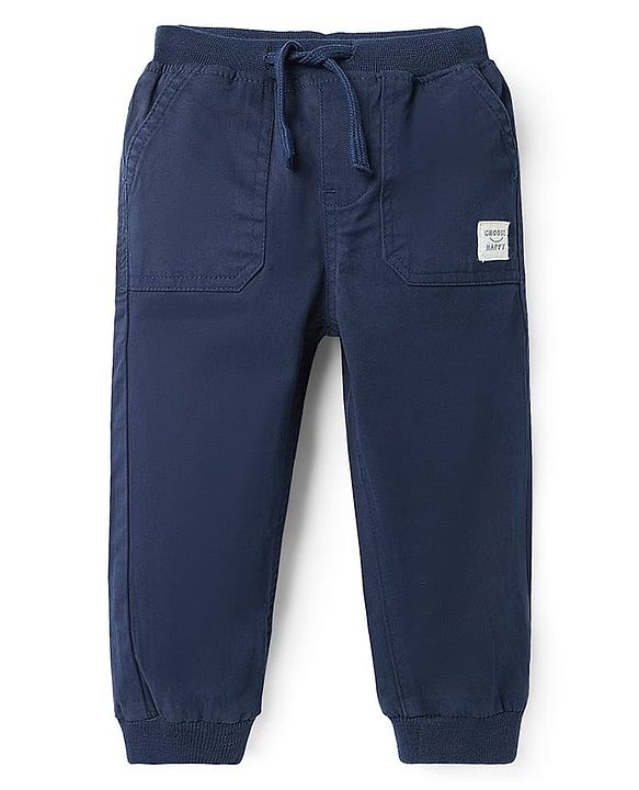 Babyhug Twill Woven Full Length Solid Coloured Trousers With Stretch - Navy Blue