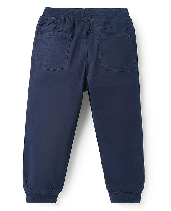 Babyhug Twill Woven Full Length Solid Coloured Trousers With Stretch - Navy Blue