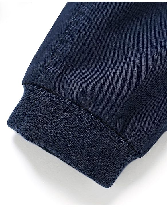 Babyhug Twill Woven Full Length Solid Coloured Trousers With Stretch - Navy Blue