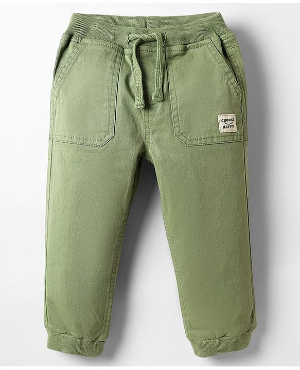 Babyhug Twill Woven Full Length Solid Coloured Trousers With Stretch - Navy Blue