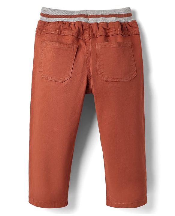 Babyhug Twill Woven Full Length Solid Coloured Trousers With Stretch - Rust Orange