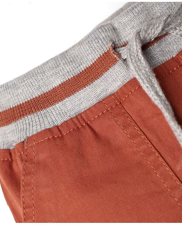 Babyhug Twill Woven Full Length Solid Coloured Trousers With Stretch - Rust Orange