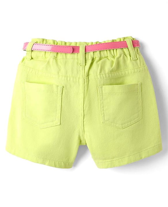 Babyhug Twill Woven Mid Thigh Floral Embroidery Shorts With Belt & Stretch - Lime Green