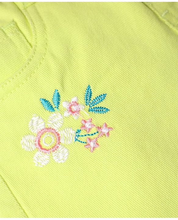 Babyhug Twill Woven Mid Thigh Floral Embroidery Shorts With Belt & Stretch - Lime Green